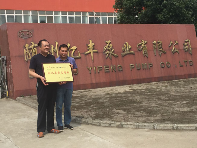 熱烈祝賀隨州億豐泵業(yè)有限公司榮獲湖北省著名商標稱號